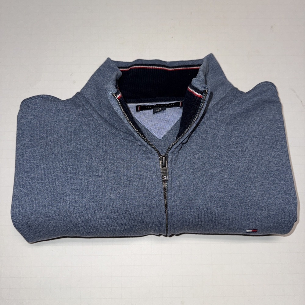 Tommy Hilfiger Men's Light Blue Cotton Quarter Zip Sweater Size LARGE L Preppy